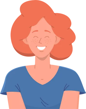 Portrait Of Happy Casual Young Teenager Ginger Woman Student Freelancer Cartoon Character With Friendly Smiling Freckled Face And Closed Eyes In Pleasure People Positive Emotion Vector Illustration Illustration