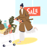 illustration female pushing grocery trolley