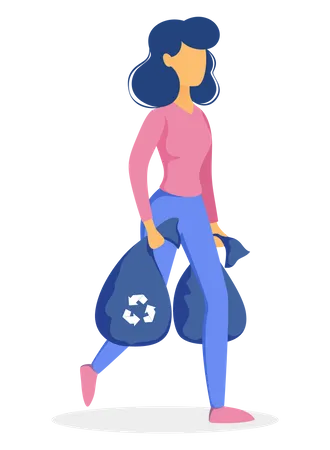 Woman with Garbage bag Illustration