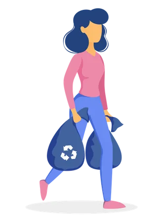 Woman with Garbage bag  Illustration