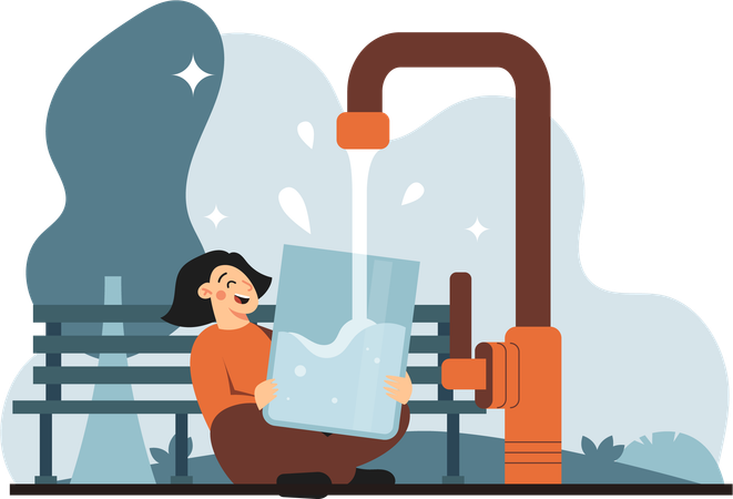 Woman with giant water faucet  Illustration