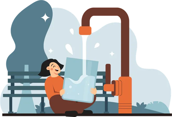 Woman with giant water faucet  Illustration