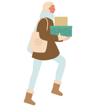 Woman With Gifts Illustration