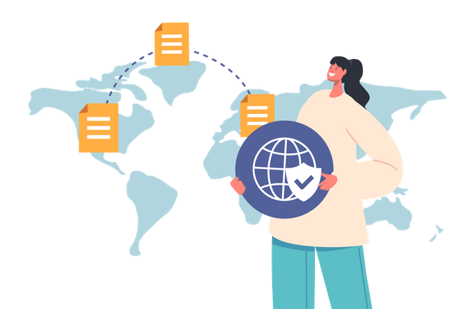Woman with global security  Illustration