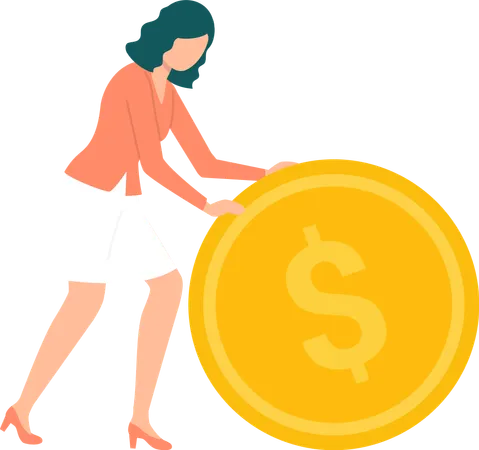 Woman with gold dollar coin  Illustration