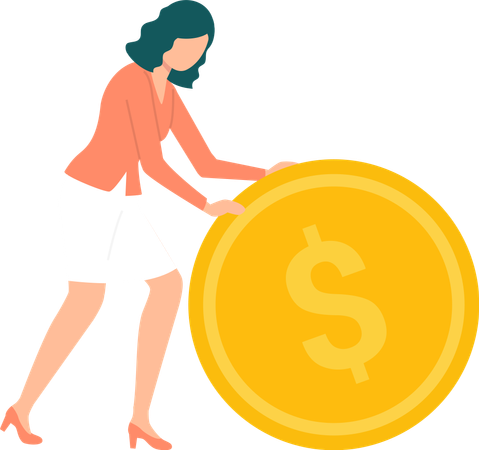 Woman with gold dollar coin  Illustration