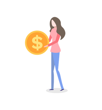 Woman with Golden Coin in Hand  Illustration