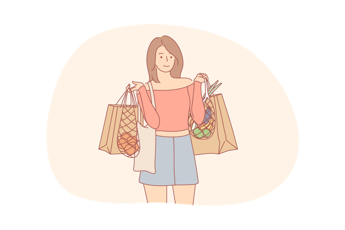 Woman with grocery bags  Illustration