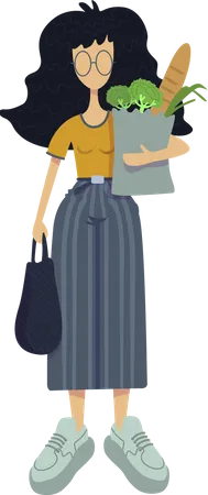 Woman with grocery shop purchase  Illustration