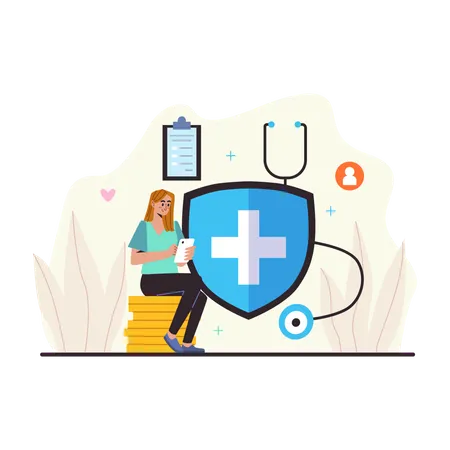 Woman with health insurance cover  Illustration