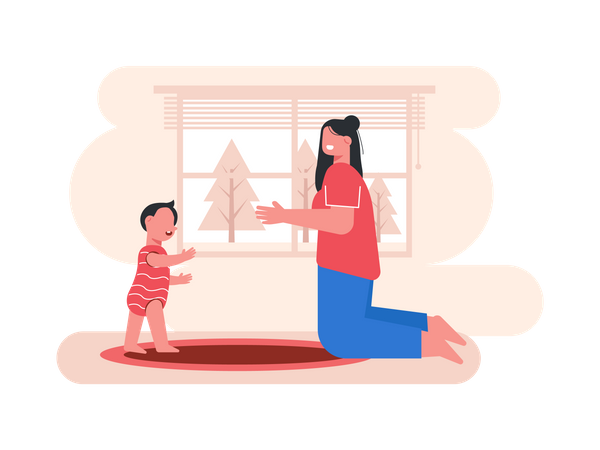 Woman with her kid  Illustration
