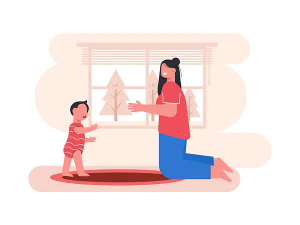 Woman with her kid  Illustration