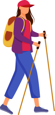 Woman with hiking sticks Illustration