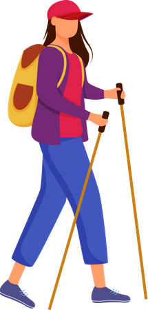 Woman with hiking sticks  Illustration