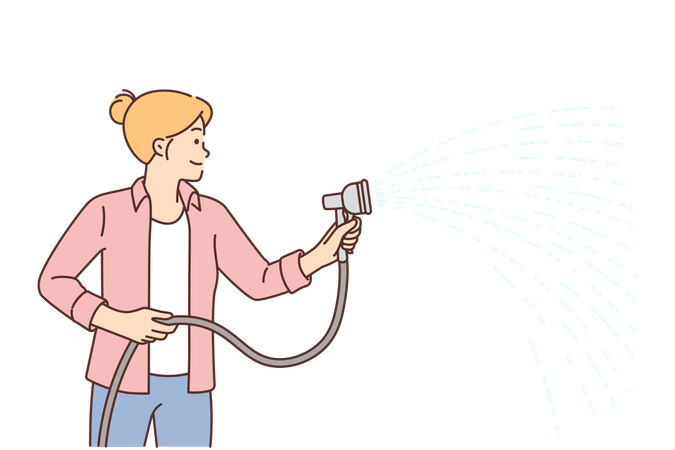 Woman with hose waters  Illustration