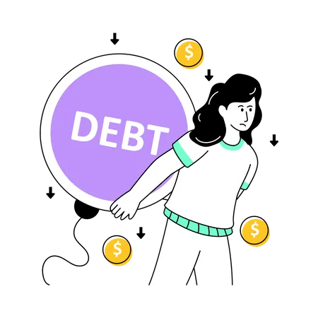Woman with huge debt  Illustration