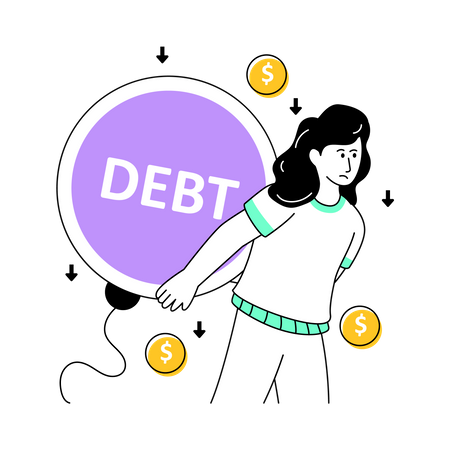 Woman with huge debt  Illustration