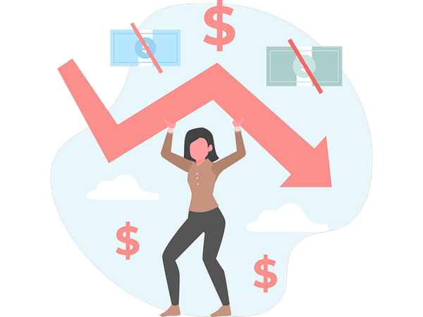 Woman with huge debt  Illustration