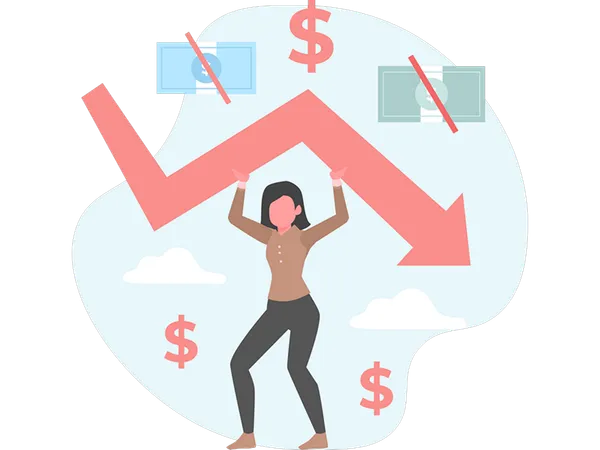 Woman with huge debt  Illustration