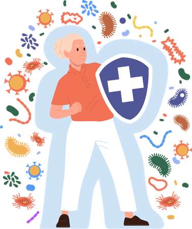 Woman with immunity shield fighting against virus  Illustration