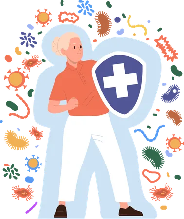 Woman with immunity shield fighting against virus  Illustration