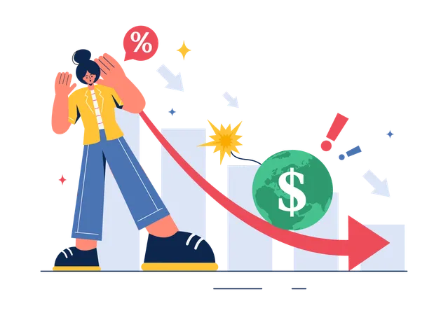 Woman with investment loss  Illustration