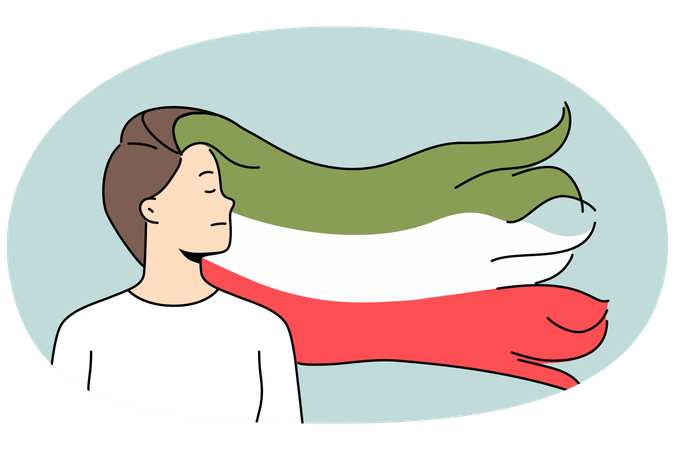 Woman with Iranian flag in hair stand together for equal rights  Illustration
