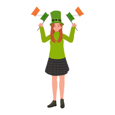 Woman with Irish Flag  Illustration