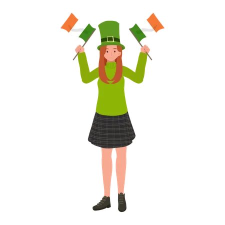 Woman with Irish Flag  Illustration