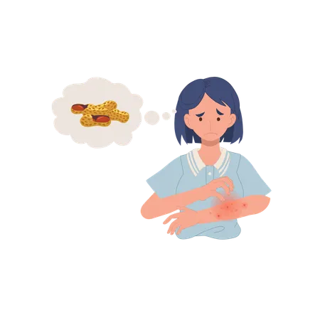 Peanut Allergy Reaction Woman With Itchy Red Rash On Arm Allergic Skin Problem Illustration