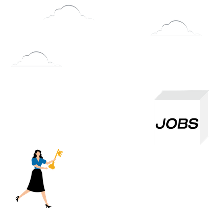 Woman with key runs to the word jobs  Illustration