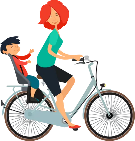Woman with kid riding cycle Illustration