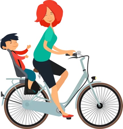 Woman with kid riding cycle  Illustration