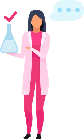 Woman With Lab Flask Flat Vector Illustration Female Dietitian Explaining Water Consumption Norms Isolated Cartoon Character On White Background Pharmacologist Offering New Medication Illustration