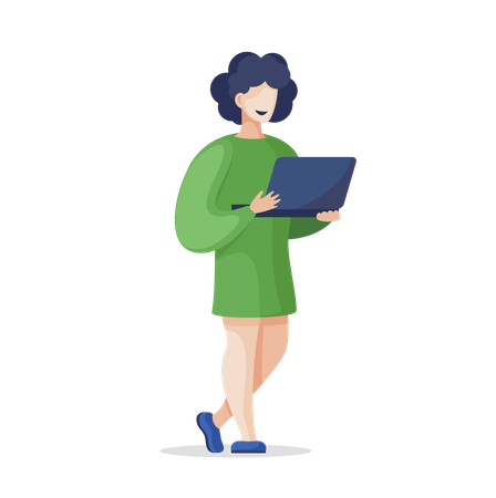 Woman with Laptop Doing Data Analysis  Illustration