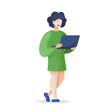 Woman with Laptop Doing Data Analysis  Illustration