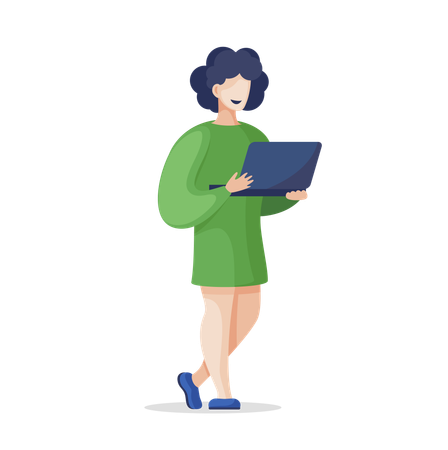 Woman with Laptop Doing Data Analysis  Illustration