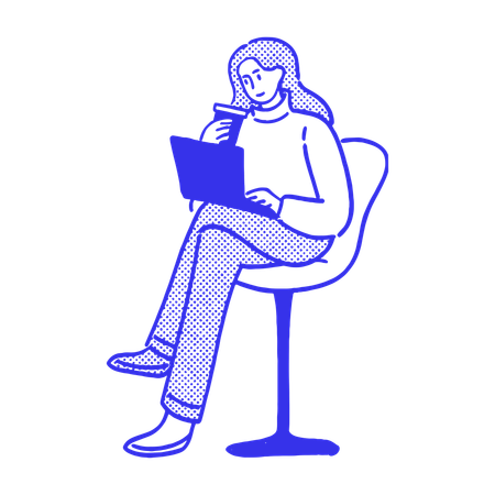 Woman With Laptop in cafe  Illustration