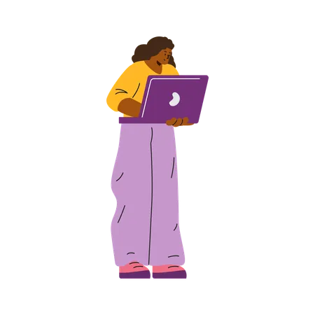 Woman with laptop in her hands portrays business professional  Illustration