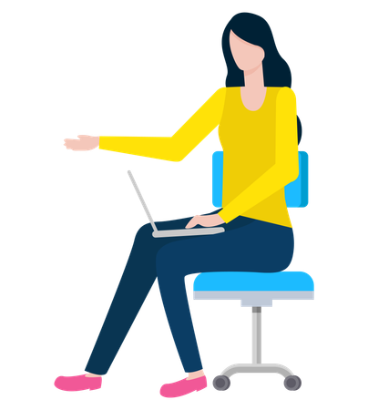 Woman with laptop sitting on chair  Illustration