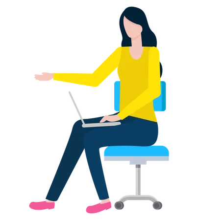 Woman with laptop sitting on chair  Illustration