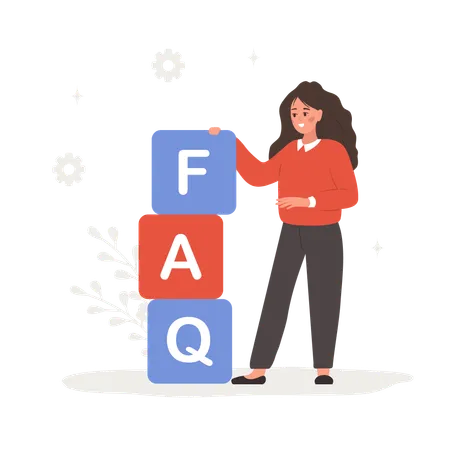 Woman with large cubes with letters FAQ  Illustration