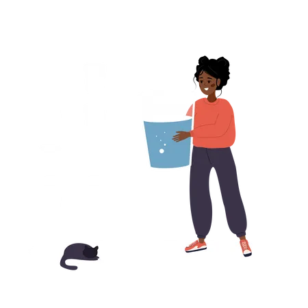 Water Balance Thirsty African Woman With Large Glass Of Mineral Water Maintaining Daily Rate In Body Template Of Water Tracker Useful Habit And Diet Vector Illustration In Flat Cartoon Style Illustration