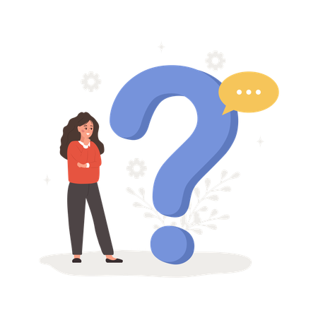 Woman with large question mark search for answers  イラスト
