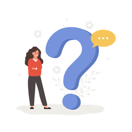 Woman with large question mark search for answers  Illustration