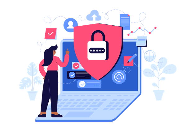 Woman with login security  Illustration