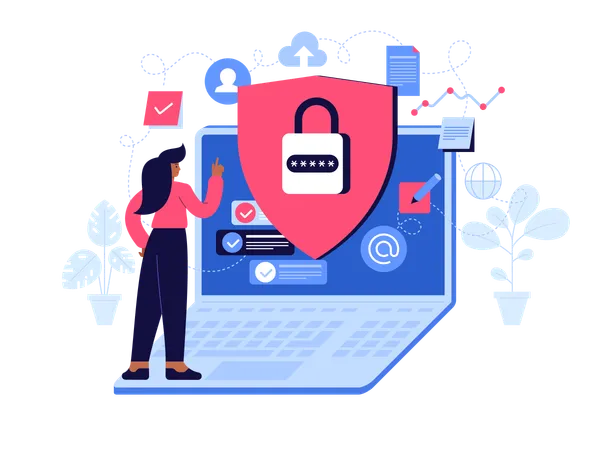 Woman with login security  Illustration