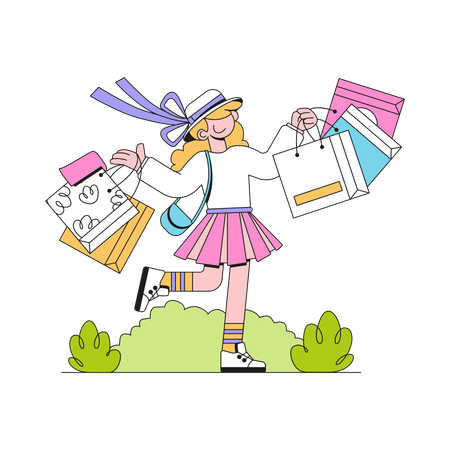 Woman With Lot Of Shopping Bags  Illustration