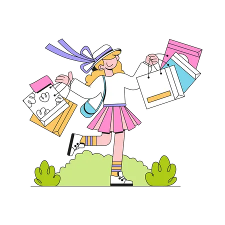 Woman With Lot Of Shopping Bags  Illustration