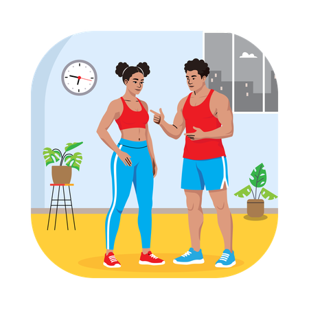 Woman with man Personal Trainer Session  Illustration